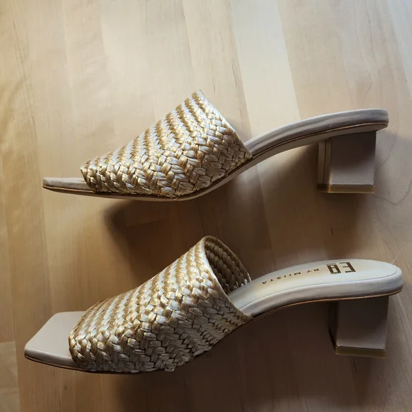 Miista Raffia Gold Square-Toe Sandals EU 38 - Picture 2 of 6